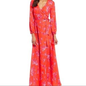 Gianni Bini Rotar Floral Long Sleeve Maxi Wrap Dress